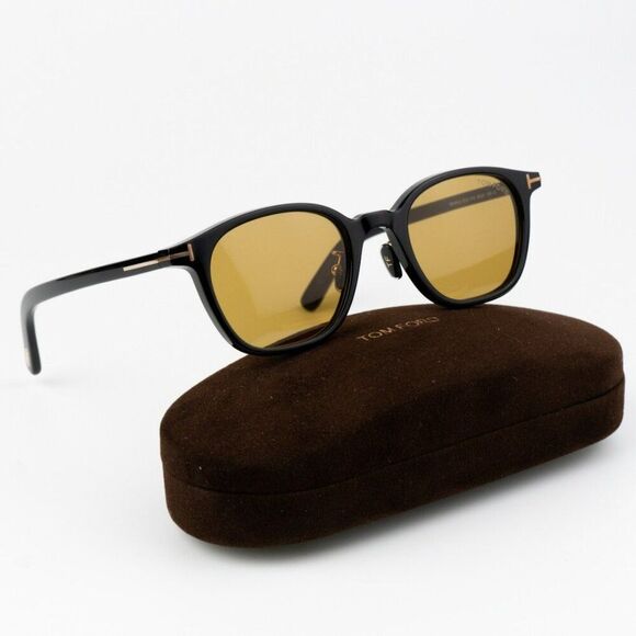 NEW Tom Ford FT0978-D/S Eco 01E Shiny Black Light Brown Square Unisex Sunglasses - Picture 2 of 12
